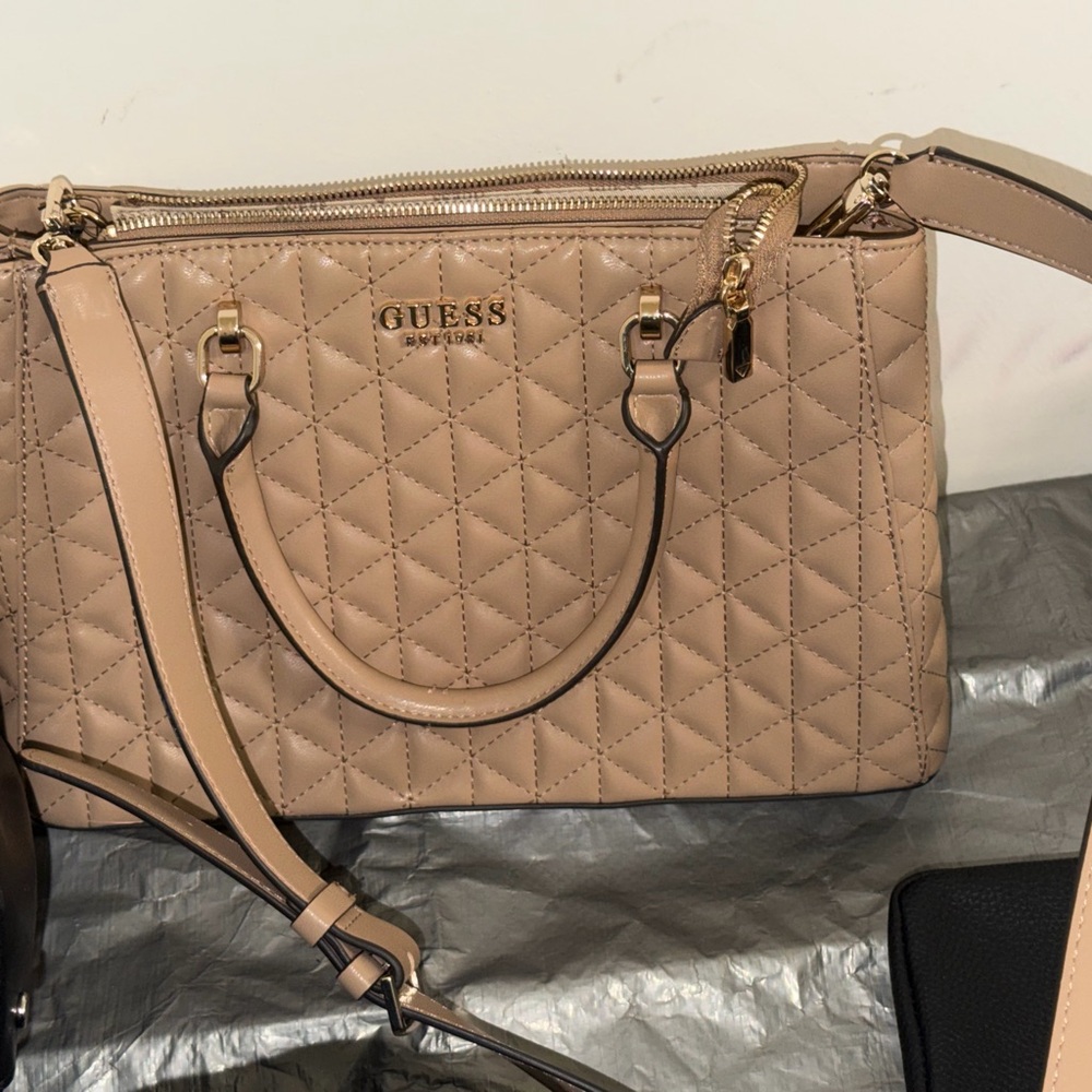 GUESS Beige Quilted Satchel